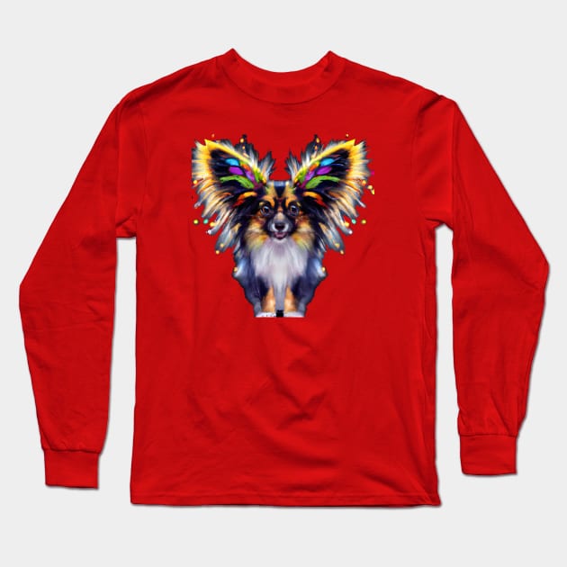 Cute Papillon Puppy Dog Artwork Long Sleeve T-Shirt by Furrban